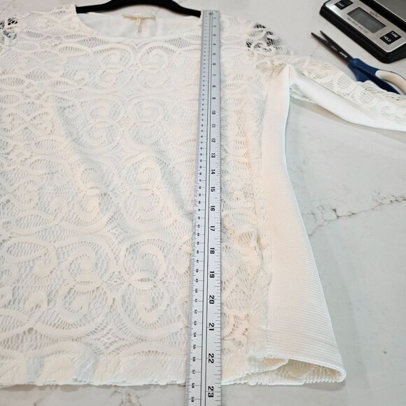 Maje Lace Top Luna Long Sleeve Size 3 Medium Ecru Lace Feminine Designer - Picture 10 of 13